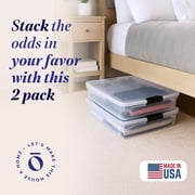 Homz Underbed Storage Container - Clear Plastic Latching Lid - 2 Pack, Clear