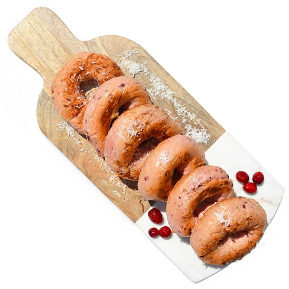 Fresh MTL Bagel: Cranberry & Coconut, Baked in a traditional wood-burning oven in Montreal, case of 6 (6 packages of 6 bagels)