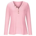 thumbnail image 5 of Oplxuo Dressy Casual Waffle Tops for Women Button Up V Neck Long Sleeve T-Shirts Loose Pullover Basic Solid Tuinc Blouse, 5 of 6