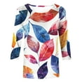 thumbnail image 4 of PuLe Women's Top 3/4 Sleeve Tunic Tops for Women Summer Floral Print Tees Shirts Womens Crew Neck 3/4 Sleeve Basic T-Shirts, 4 of 5
