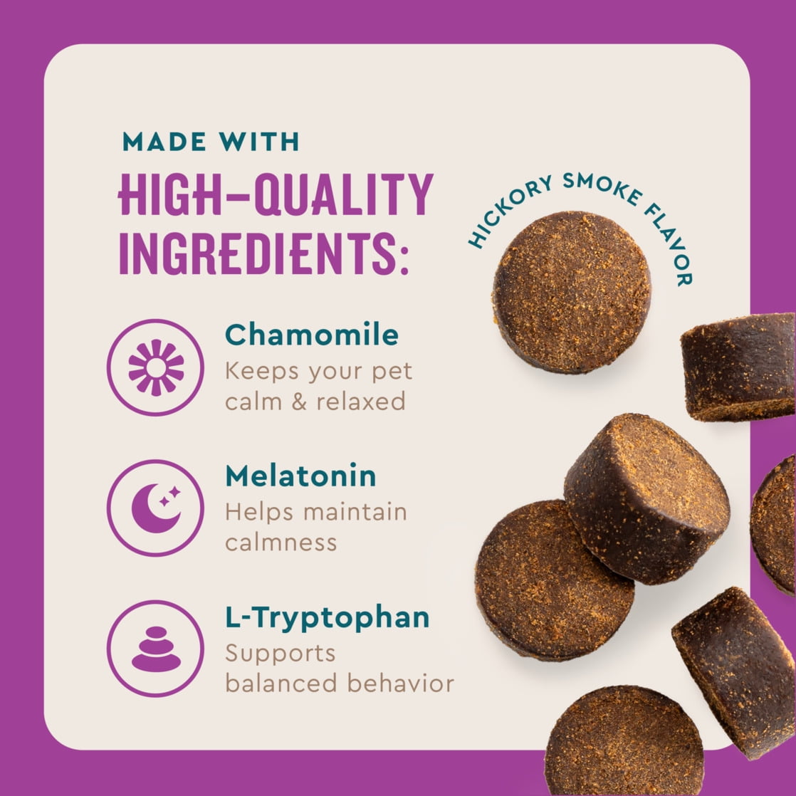 (6 pack) VetIQ Calming Support Supplement Soft Chews for Dogs, Hickory Smoke Flavored Soft Chews, 60 Count