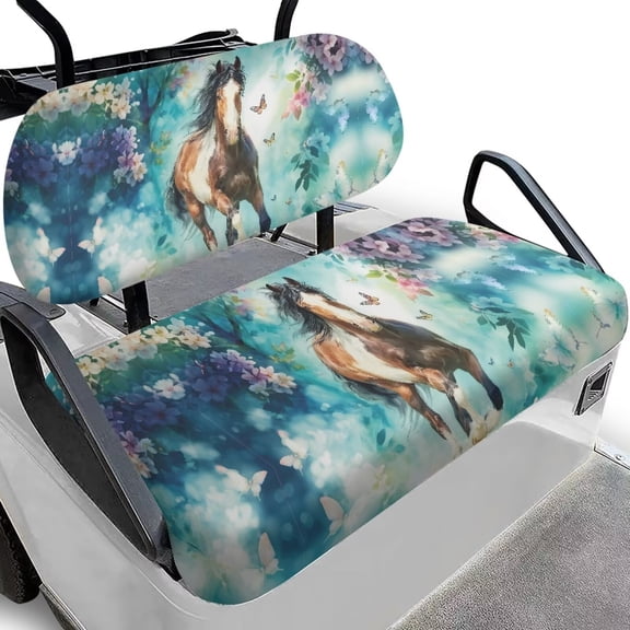 FUIALDOLG Watercolor Horse Print Golf Cart Seat Covers Club Car Seat Protectors with Non-Slip Backing, Lightweight Stretch Golf Cart Seats Towel Blanket 2Pcs Sets