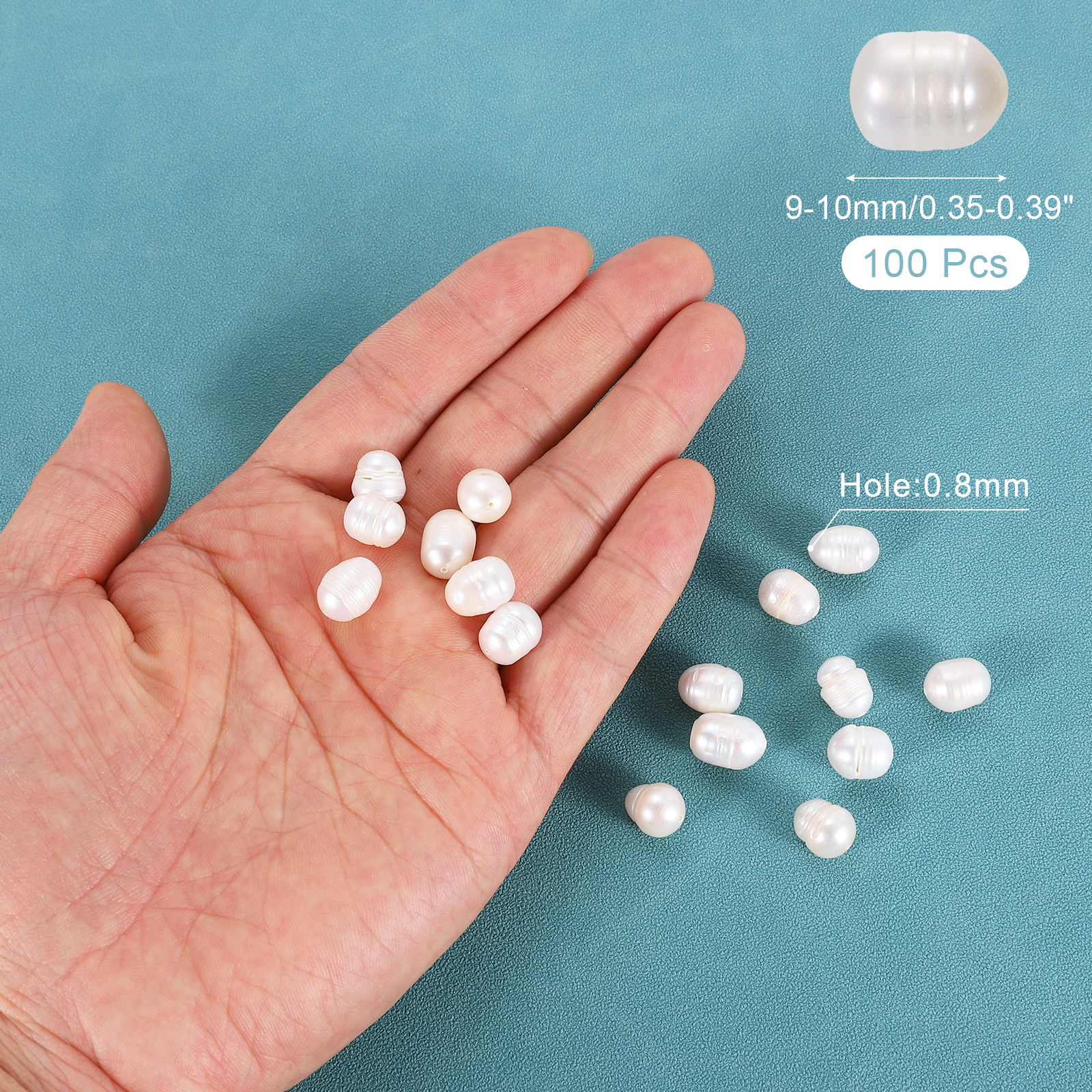 Uxcell 100 Pcs Natural Freshwater Pearl Beads, 9-10mm Oval Rice Shape Loose Gemstone Pearls 0.8mm Hole for Leather Cord Beading Jewelry Making DIY Craft, White