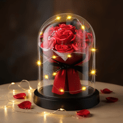Qoosea Eternal Rose in Glass Dome with LED Lights, Mothers Day Gifts for Mom, Red Rose Forever Flowers Valentine Gift for Girlfriend, Birthday Gifts