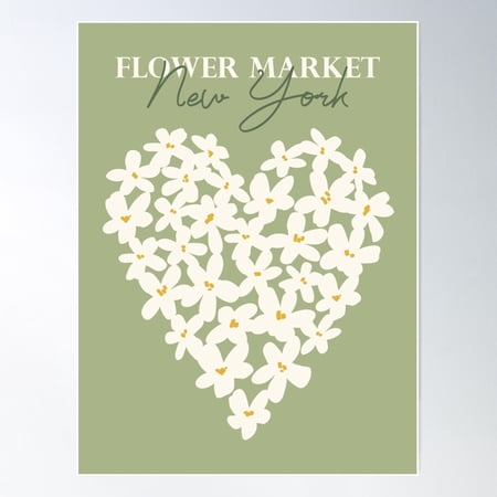 Flower Market, New York, Sage Green, Neutral Retro Print, Aesthetic Poster, Heart Art, Romantic Poster Wall Art, Modern Wall Decor For Living Room Bedroom, 8x12 UNFRAMED