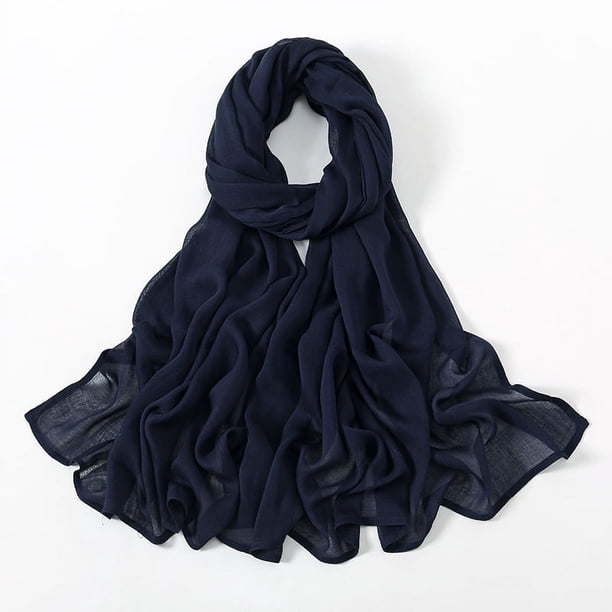 Zhuge Bufanda elegante, nueva bufanda de algodón con borde ancho de color sólido, bufanda protectora solar, bufanda simple y suave y versátil (azul oscuro)