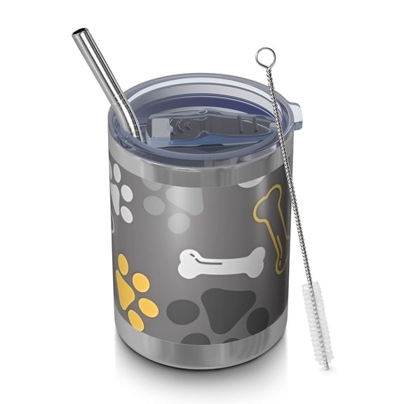 12oz Tumblers Dog Paw and Bone Vacuum Insulated Stainless Steel Travel Tumbler Cups Mug with Lid and Straw for Beer,Coffee,Beverages with Cleaning Brush for Cold & Hot Drinks