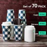 VPLUS 70 Pack 16 oz Paper Coffee Cups, Disposable Paper Cups with Lids and Stirrers