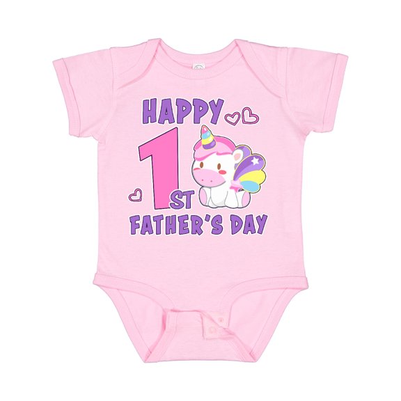 Inktastic Happy 1st Fathers Day with Unicorn Girls Baby Bodysuit