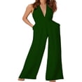 thumbnail image 2 of Dream Lifestyle Women Jumpsuit Solid Color Deep V Neck Temperament Wide Leg Long Pants Backless Halterneck Jumpsuit Summer Romper Commuter Wear, 2 of 8