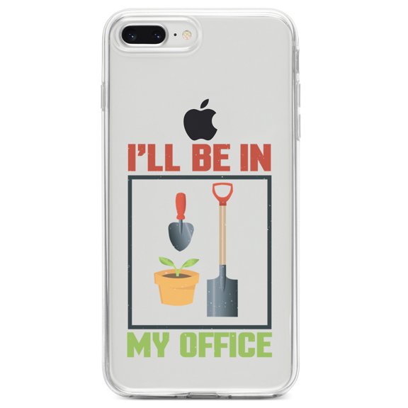 DistinctInk Clear Shockproof Hybrid Case for iPhone 7 PLUS / 8 PLUS (5.5" Screen) TPU Bumper Acrylic Back Tempered Glass Screen Protector - I'll be in My Office - Gardening