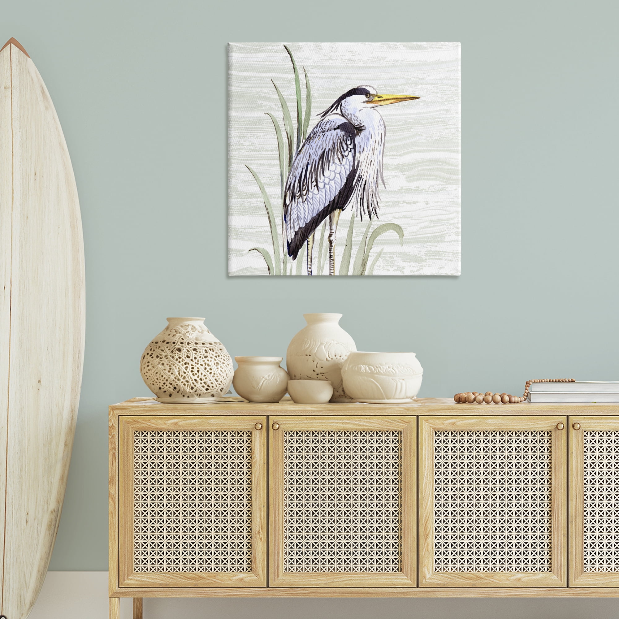 Stupell Industries Beach Bird Elegant Heron Animals Painting Wrapped Canvas Art Print Wall Art, 36 x 36