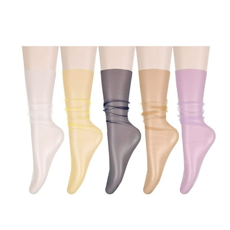 

Womens Cute Mesh Lace Tulle Socks Girls Sheer See Through Slouch Socks Cool Transparent Novelty Decorated Loose Socks 5 Pack-Colorful Sheer