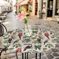 thumbnail image 4 of Farmhouse Parrots Fitted Tablecloth with Elastic Edged, Round Table Cloth for Dining Table, Spring Summer Botanical Leaves Burlap Waterproof Oil Proof Table Cover for Indoor Outdoor 55"-60", 4 of 8