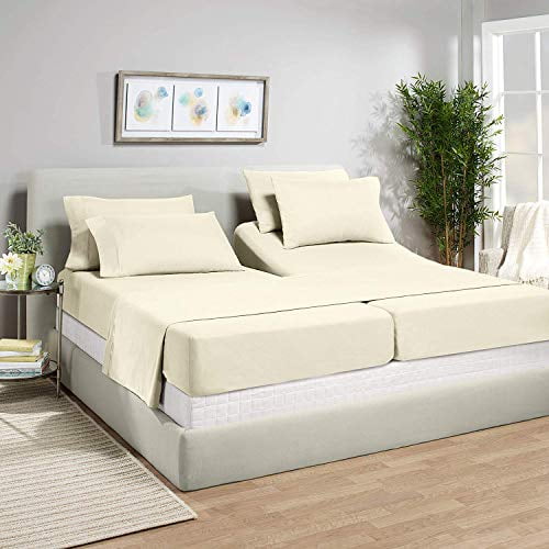 True Linen Split King Sheets Sets For Adjustable Beds Bed Sheet Set 5 Pieces 100 Cotton 600 Thread Count Size Ivory True Linen Split King Sheets Sets For, Top Split King Sheet Sets For Adjustable Beds