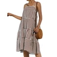 thumbnail image 5 of QAFOPEH Women Stripe Print Sleeveless Open Back Ruffled Tiered Sling Mini Dress, 5 of 7