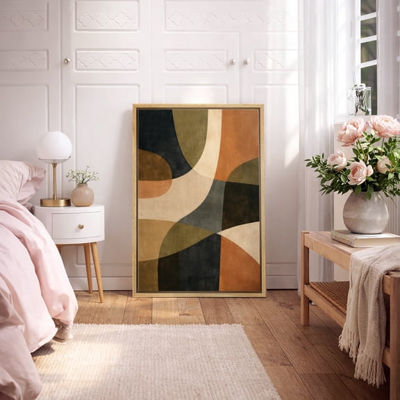 Framed Canvas Wall Art Modern Minimalist Abstract Print for Living Room Decoration - 16"x24" NATURAL