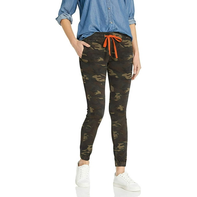 Cover Girl Junior's Plus Size Pull On Camo Solid Mid Rise String Jogger Fit Sporty Active, Orange tie, 14