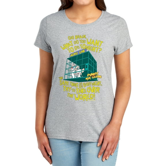 Pinky and The Brain The World Women's T Shirt, Athletic Heather, Small