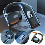 Singles Ear Bones Conduction Headset Bluetooth, Open Ear Earphones with LED Power Display Microphone, USB Rotary Bluetooth Headphones With Hanging Ears