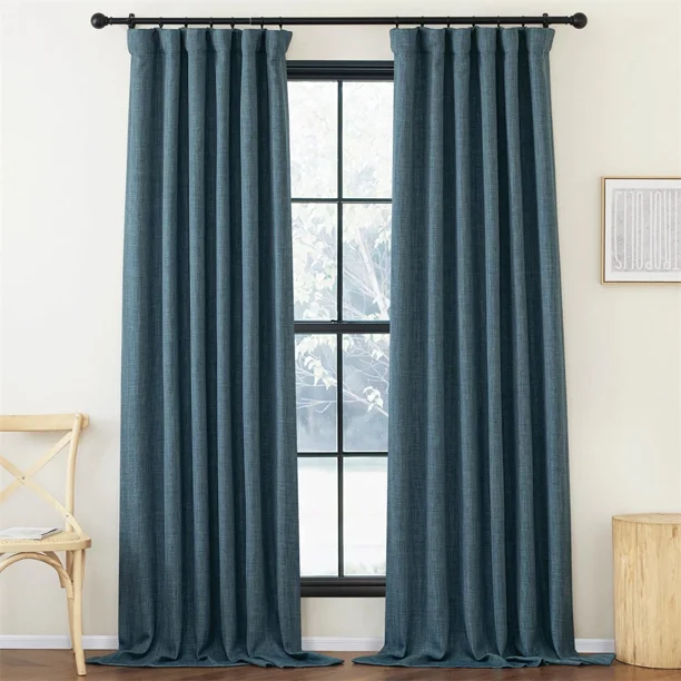 RYB HOME Faux Linen Room Darkening Curtains for Living Room Pinch Pleated Window Treatments for Bedroom/Kids Room