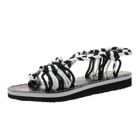 

Womens Sandals Fashion Summer Women Sandals Flat Lightweight Comfortable Rope Strap Colorblock Casual Women S Sandals Pu White 42