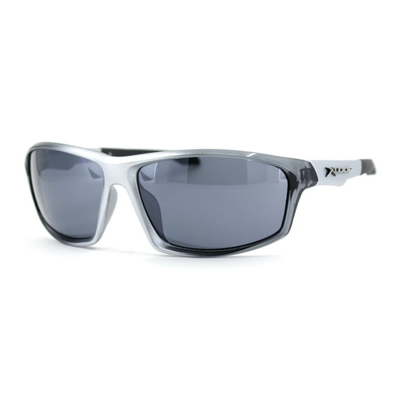 Xloop Mens Rectangular Warp Around Sport Plastic Sunglasses Silver Slate Black