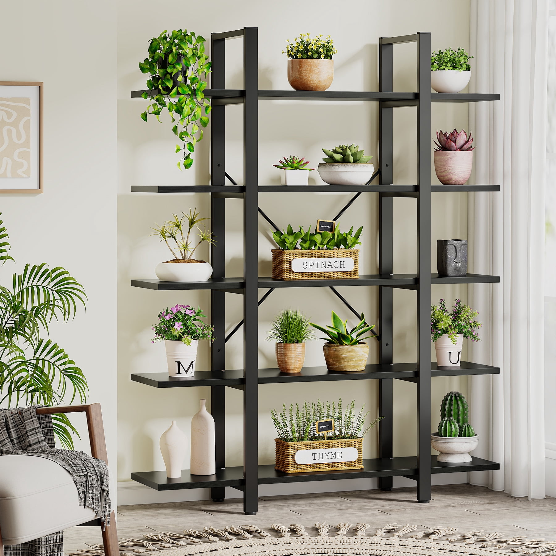 Tribesigns 5-Tier Bookshelf, Industrial 72 inch Bookcase, Black