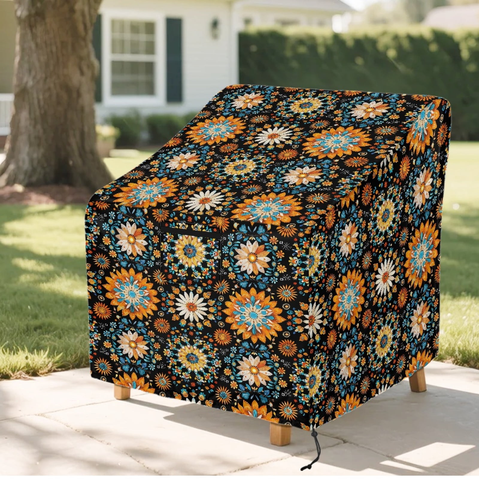 Renewold Waterproof Outdoor Chair Covers All Weather Protection Lounge Deep Seat Covers for Wicker, Swivel, Adirondack, Rocking Chairs, 29"x33"x36", Bohemian Flower