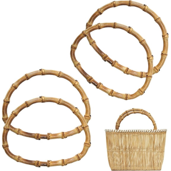 4pcs Wooden D-Shaped Bamboo Bag Handle Replacements Handmade Bag Purse Making Handles for Bag Beach Bag Handbags Straw Bag Purse Handles Crafting 4.72×5.91inch for DIY