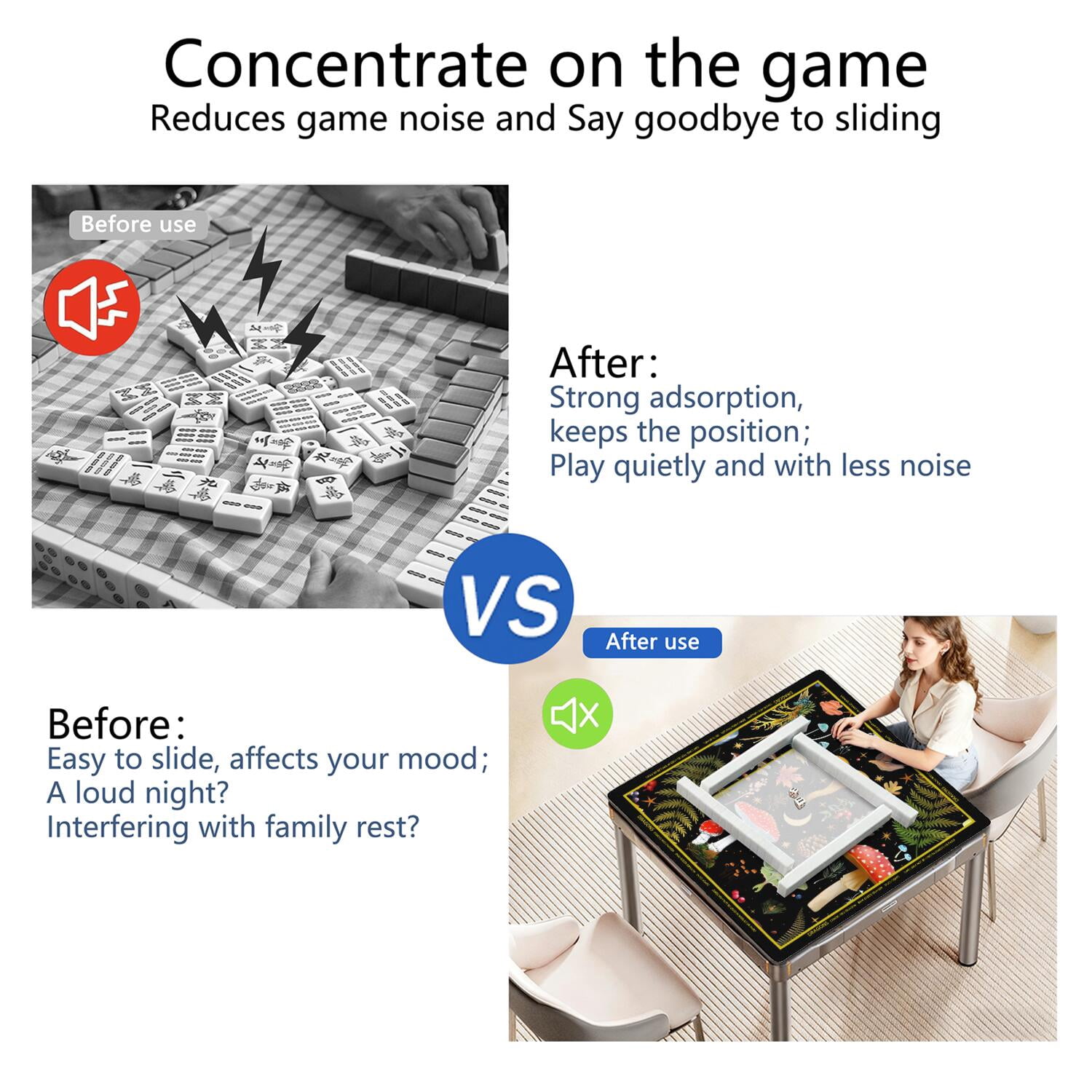 Mashroom Mahjong Mat with Rules, 31.5*31.5in Anti Slip American Mahjong Mat for Table, Noise Reduction, Neoprene Mah jongg Mats with Carrying Bag & 3 Dices, Mahjong Sets Gift, Board Tile Games Mats