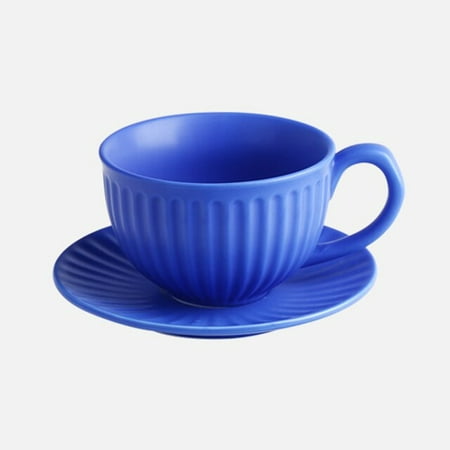 

Klein Blue Ceramic Coffee Cup and Saucer Set Tableware Creative Breakfast Milk Latte Cappuccino Mug Personalized Couple Gift