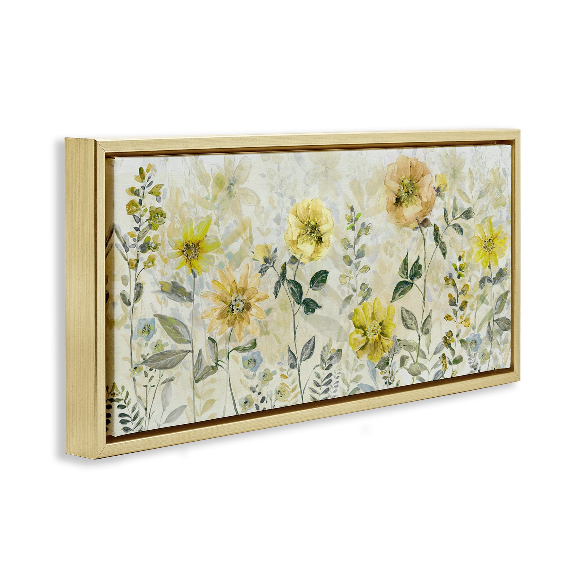 Stupell Industries Yellow Buttercup Garden Gold Framed Floater Canvas Wall Art, design by Sally Swatland