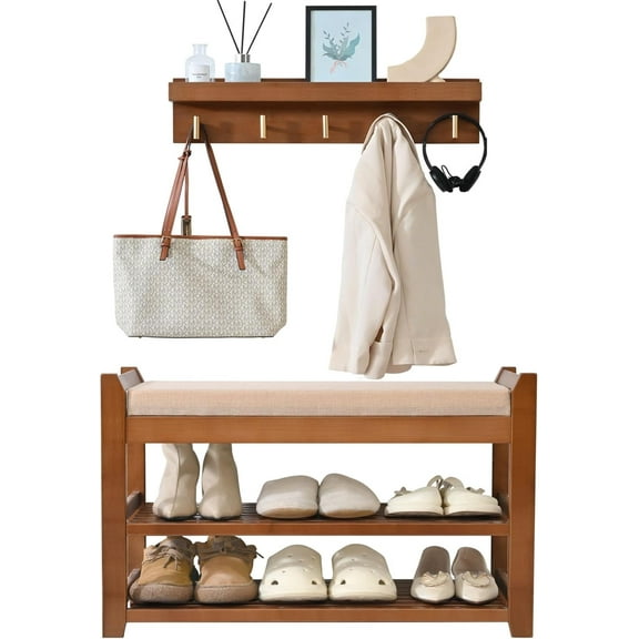 Shoe Rack for Front Door Entrance, 28" Entryway Bench with Coat Rack, Hall Tree Shoe Bench with Storage for Entry, Hallway, Bedroom, Living Room
