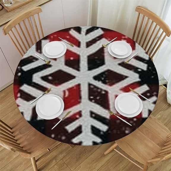 HAOXIT Christmas Tablecloth Round, Durable Table Cover for Kitchen Dining Room, Holiday Tablecloth for Party Dinner 31-35