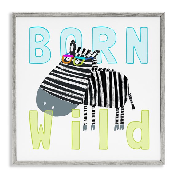 Stupell Industries Contemporary Born Wild Zebra Phrase Gray Framed Giclee Art, 24 x 24, by Carla Daly