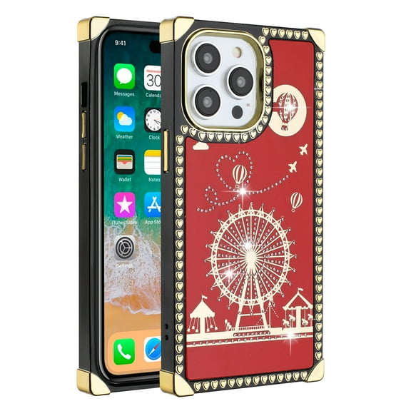 For Apple iPhone 14 PRO 6.1" Passion Hearts WindMill Love Balloon Fun Case Cover - Red