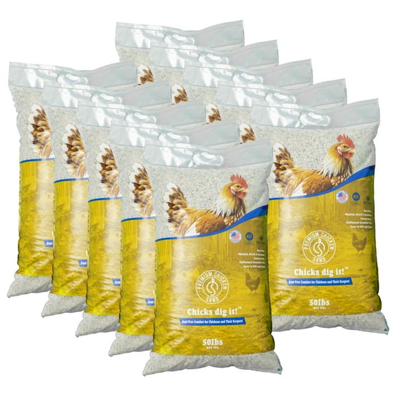 Premium Chicken Sand, Odor Eliminating Bedding for Coops, 50 Lbs Bag, 10 Pack