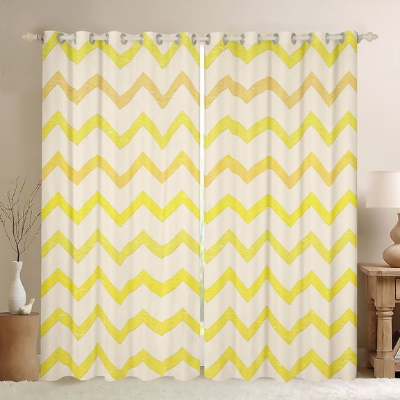 Feelyou Abstract Black Out Curtains, Stripe Waves Yellow Curtains Pack of 2 (42x63 Each)