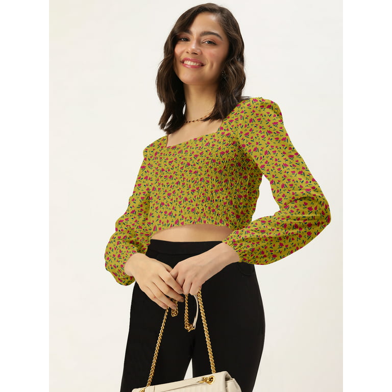Buy MULTICOLOUR SMOCKED PUFF SLEEVE BLOUSE for Women Online in India