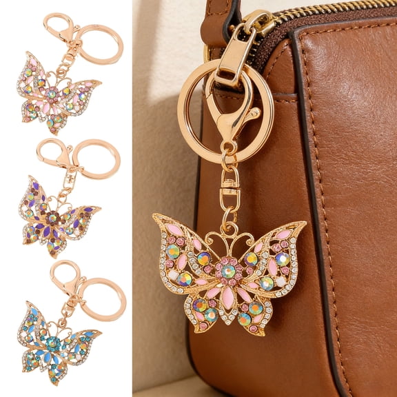 SmartBy Rhinestone Butterfly Keychain Sparkly Butterfly Charm with Keyring Elegant Enamel Butterfly Keychain Gift for Women Girls