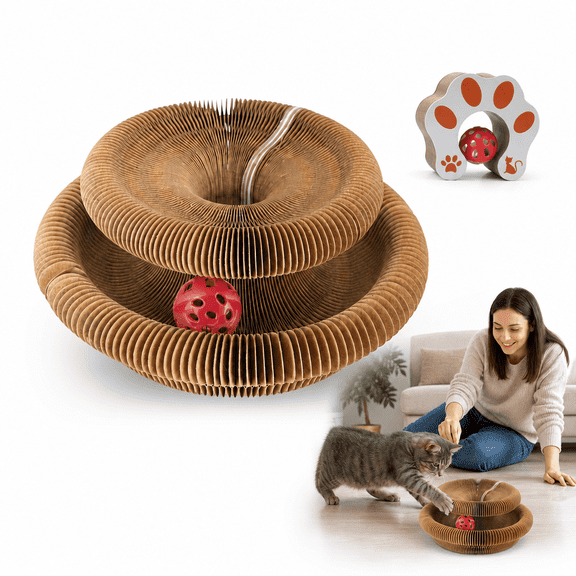 Cat Toys Interactive, Kitten Toys for Indoor Cats Self Play, Round Cat Scratcher, Cat Toy Ball Track, Foldable Cardboard Cat Toy with Bell, Juguetes Para Gatos for Small & Medium Indoor Cats