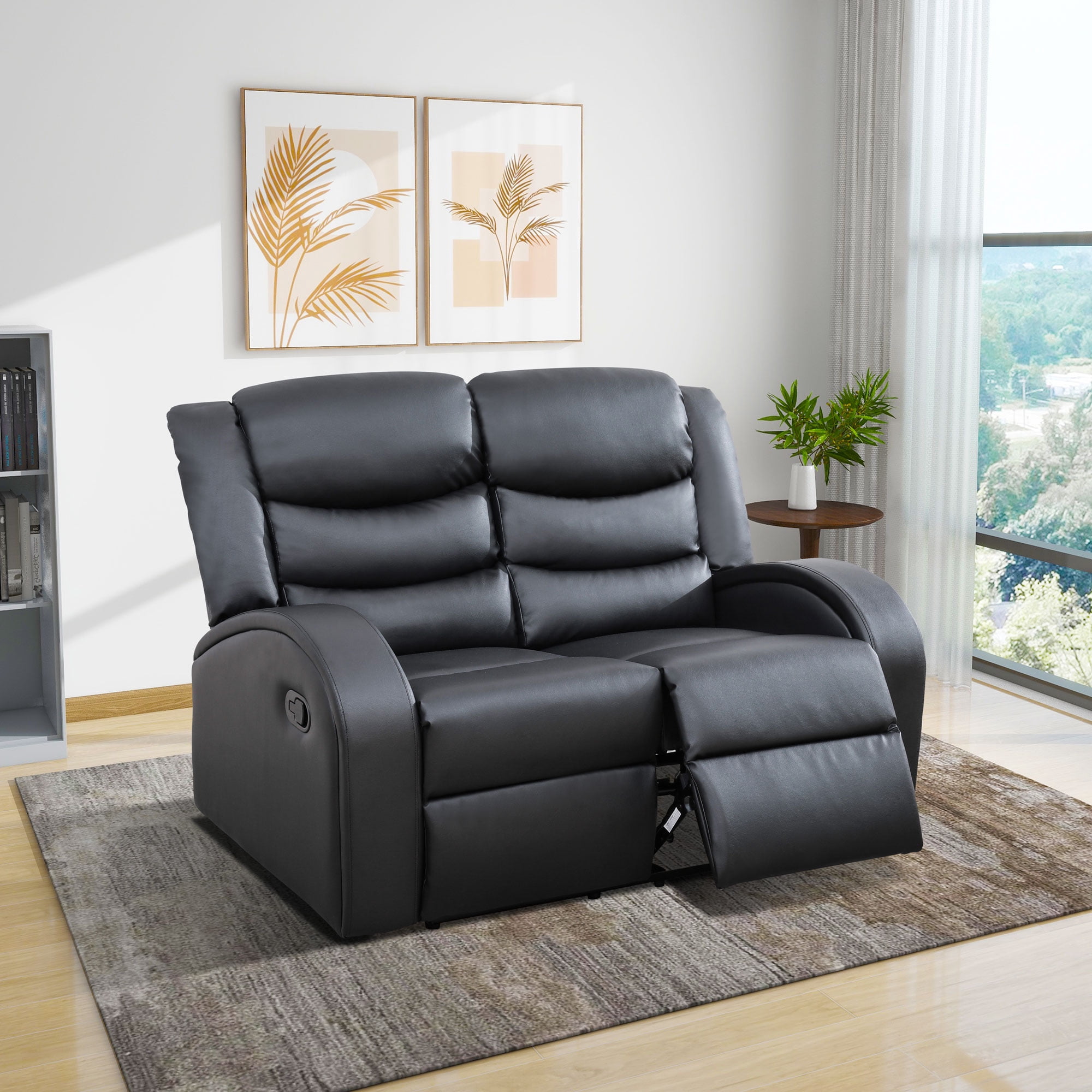 Gewnee Black Loveseat, Air Leather & High-Elastic Sponge, Adjustable Recline, Perfect for Living Rooms