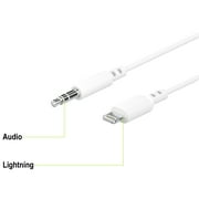 onn 3ft Lightning to 3.5 mm Audio AUX Cable, MFI Certified, White - Compatible with iPhone 14/13/12/11/X/XR/XS/8/7/6/5, iPad, and more