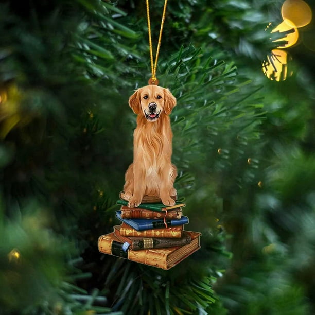 Colgante con Forma de Árbol de Navidad, Adorno Navideño con Forma de Perro, Trineo Colgante, Libros Navideños, Adornos Acrílicos, Regalos para Amantes de Los Libros, Adornos Navideños.