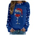 thumbnail image 1 of Glisme Chandail en Molleton de Noël pour Femmes Col Rond Imprimé Chandail Manches Longues Chemises d'Entraînement Coupe Régulière Ample Usage Quotidien Bleu, 1 of 5