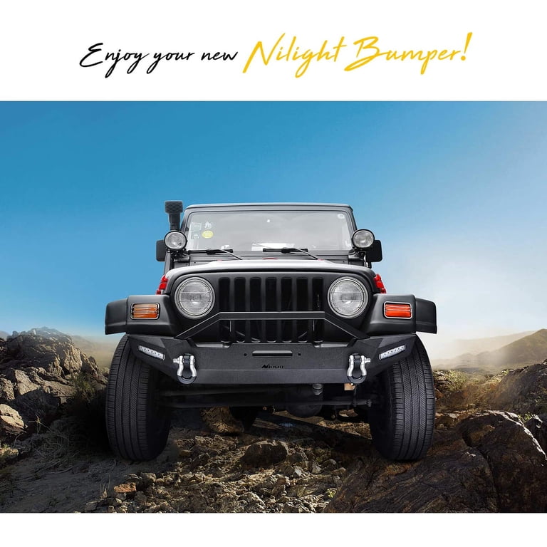 Jeep Wrangler TJ YJ Front Or Rear Bumper With D-Rings & LED Lights - 1987-2006 Fit, Black Powder Coat 9 thumbnail image