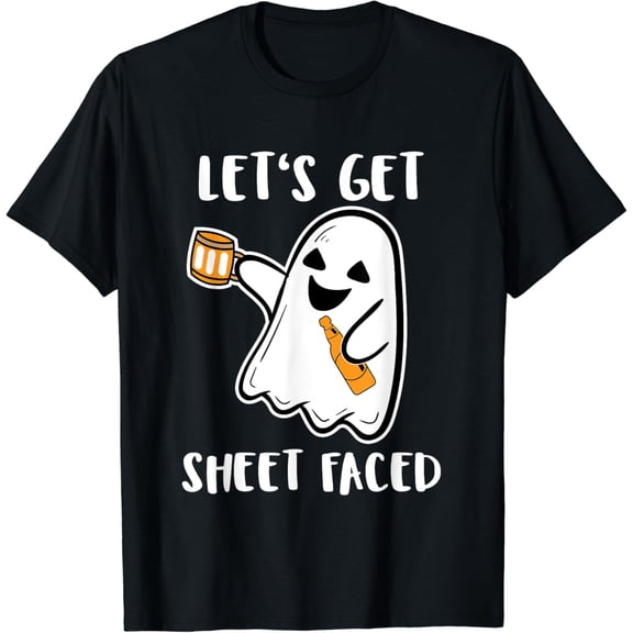 Let's Get Sheet Faced Boos Beer Drinking Boo Ghost Halloween T-Shirt