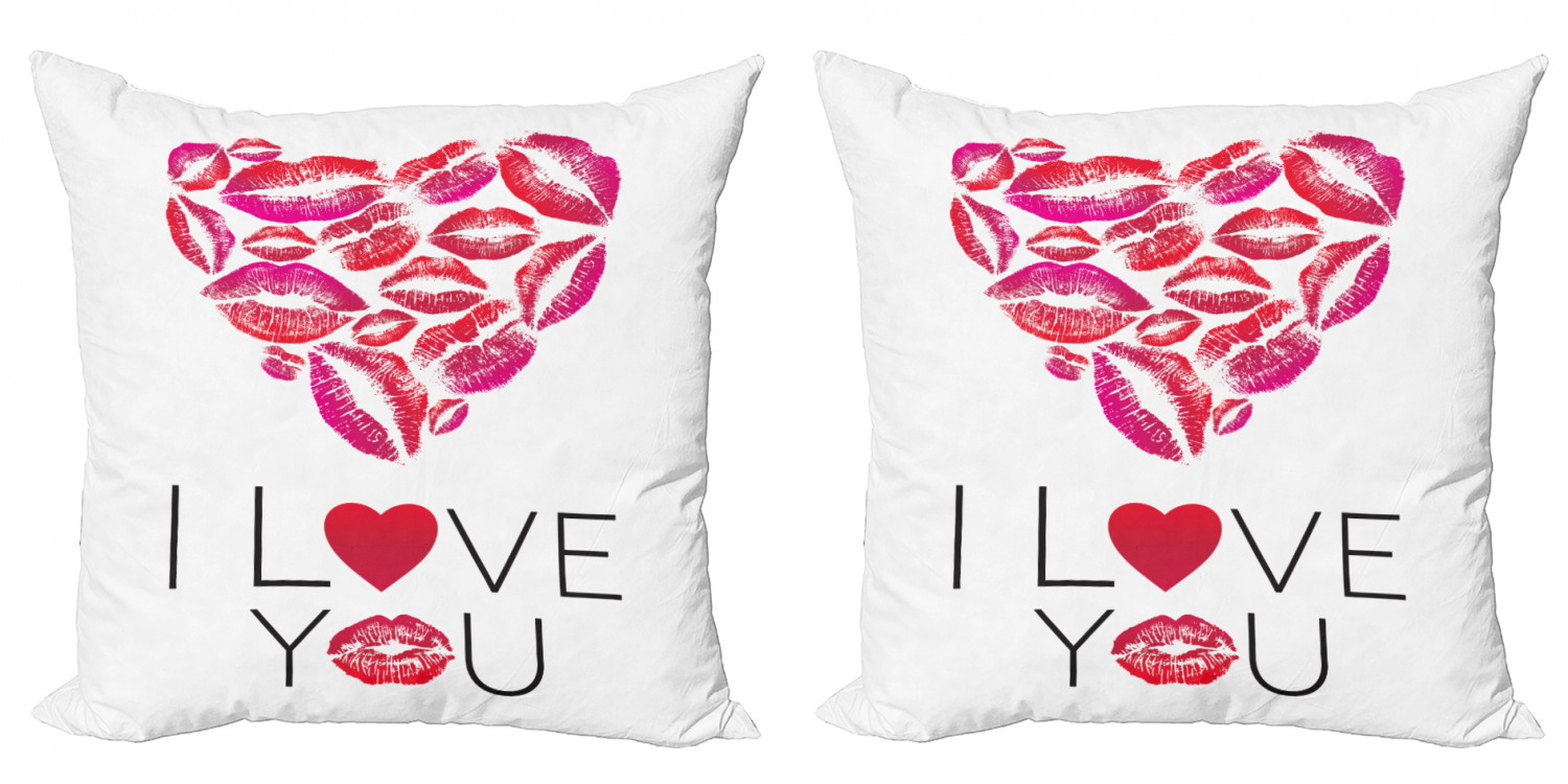 Love Throw Pillow Cushion Cover Pack of 2, Kisses Lipsticks Valentines