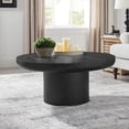 thumbnail image 5 of 35.98 inch Round Coffee Table with Cylindrical Leg, Wood Veneer Tabletop Table, Rounded Sofa Side Table for living Room Office, Black, 5 of 8